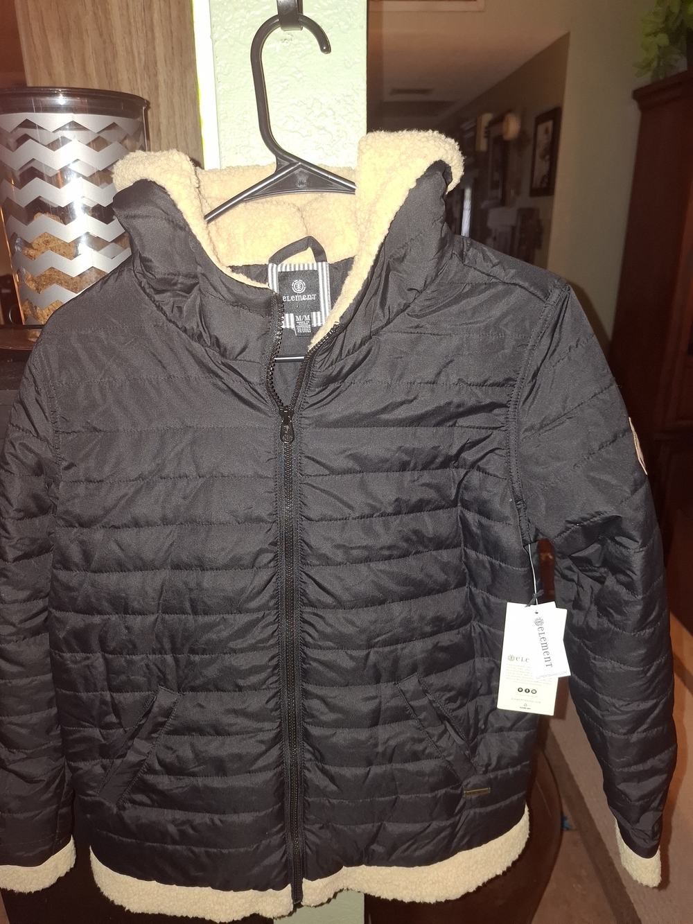 Element Men's Black Quilted Puffer Jacket with Sherpa Trim M NWT
